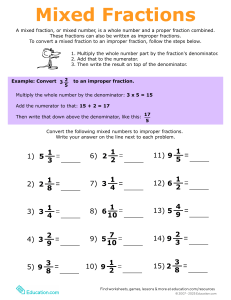 Mixed Fractions Worksheet: Convert Mixed to Improper