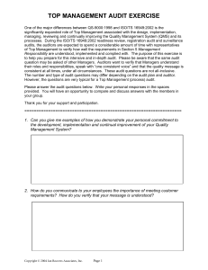 Top Management Audit Exercise: ISO/TS 16949 QMS