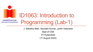 Intro to Programming (C) - Lab 1: IIT Hyderabad