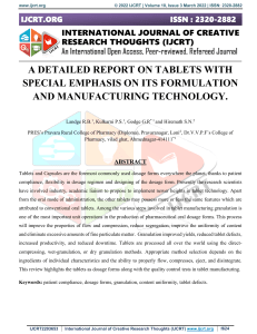 Tablet Formulation & Manufacturing Technology: A Detailed Report