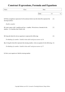Algebraic Expressions, Formulas & Equations Worksheet