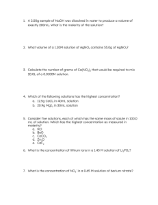 Molarity Calculations Chemistry Worksheet