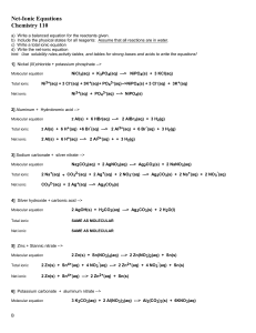 Net-Ionic Equations Chemistry Worksheet