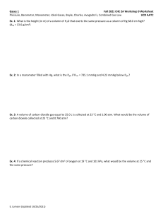 Gas Laws Worksheet: Pressure, Boyle's, Charles', Avogadro's