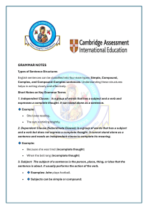 Sentence Structure Grammar Notes: Simple, Compound, Complex
