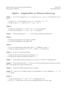 Algebra Übungsblatt zur Klausurvorbereitung