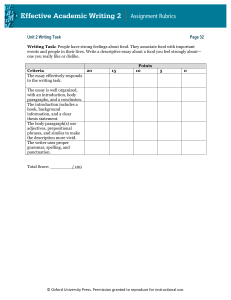 Food Essay Rubric: Descriptive Writing Assessment