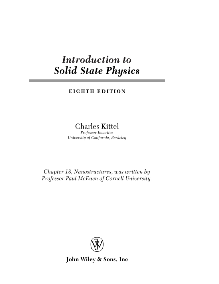 Introduction to Solid State Physics - 8th Edition by Charles Kittel