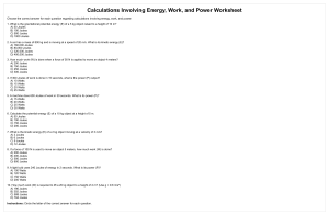Energy, Work, and Power Calculations Worksheet
