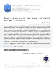 Organic Acid Bleaching of Vegetable Oil: Fuller's Earth Activation