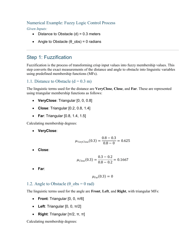 Fuzzy Logic Control Example: Obstacle Avoidance