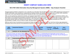 ISO 27001:2022 ISMS Gap Analysis Checklist