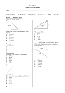 Year 9 Maths Pythagoras Theorem Test