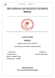 Defamation: Publication of Statement in Tort Law