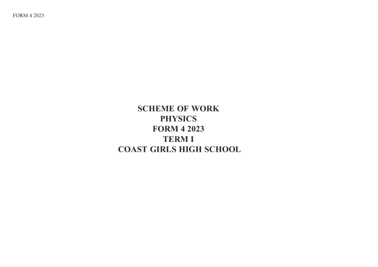 Form 4 Physics Scheme of Work - Term I