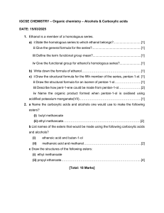 Alcohols & Carboxylic Acids Worksheet - IGCSE Chemistry