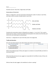 Fatty Acids, Triglycerides & Fluidity Worksheet
