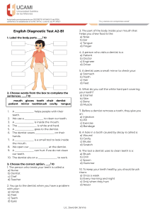 English Diagnostic Test A2-B1: Body & Dental Health