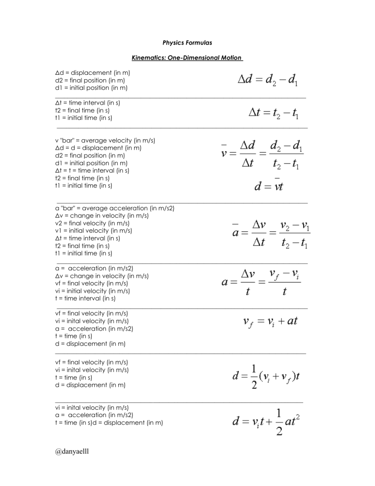 Physics Formulas: Kinematics, Forces, Vectors