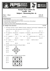 Class 8 Reasoning Sample Paper 2024-25 | Logical Ability Test