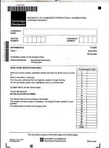 Cambridge Checkpoint Mathematics Exam Paper - April 2012