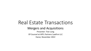 Real Estate M&A: Transactions, Due Diligence, and Approvals