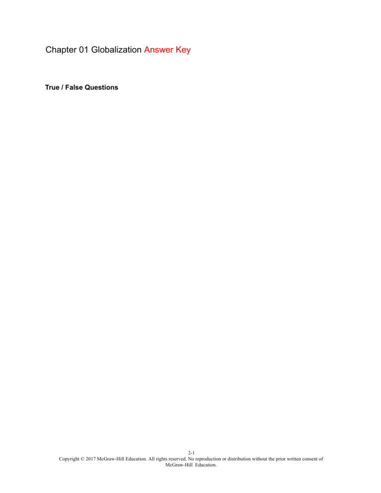 Globalization Chapter 1 Answer Key - True/False Questions