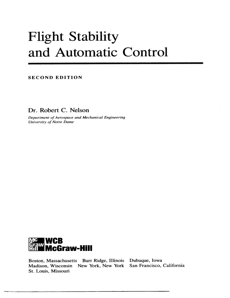 Flight Stability and Automatic Control Textbook
