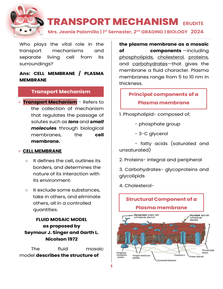 Cell Membrane Transport Mechanisms: Biology Lecture Notes