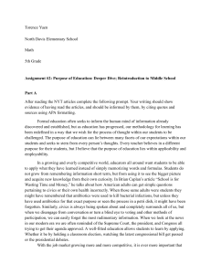 Purpose of Education & Middle School Reintroduction Assignment