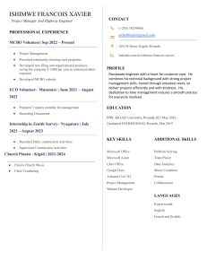 Ishimwe Francois Xavier - Project Manager Resume