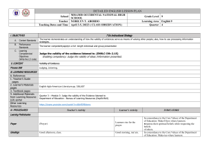 English 9 Lesson Plan: Judging Validity of Evidence