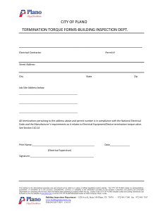 Plano Electrical Termination Torque Compliance Form