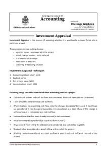 Investment Appraisal Techniques: ARR, Payback, NPV, IRR