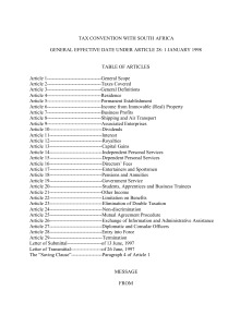 US-South Africa Tax Convention: Double Taxation Avoidance
