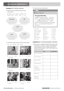 Daily Routines Vocabulary Worksheet for Elementary School