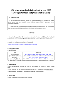 KSA International Admissions 2026: Mathematics Exam Details