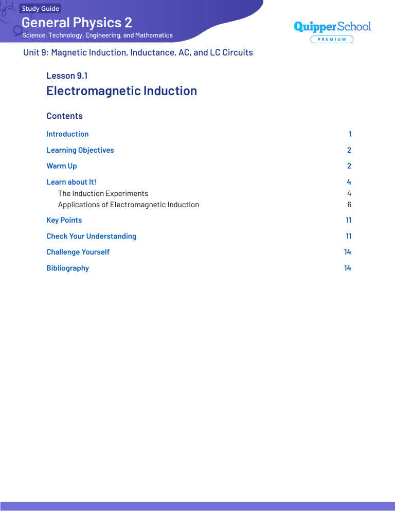 Electromagnetic Induction: Lesson 9.1 - Physics