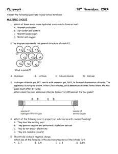 Chemistry Classwork: Iron Oxide, Bonding, Formulas