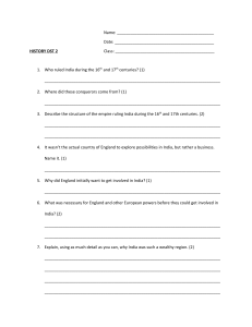 British India History Worksheet: 16th-18th Centuries