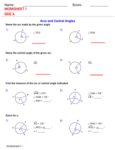 Arcs and Central Angles Worksheet - Geometry Practice