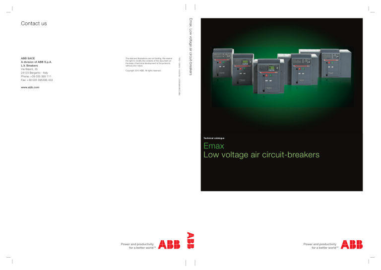 ABB Emax Low Voltage Air CircuitBreakers Technical Catalogue
