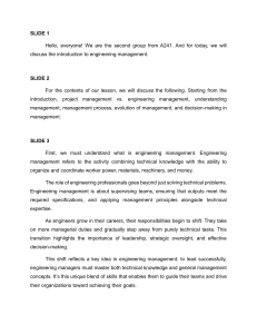 Engineering Management: Intro, Project vs. Engineering