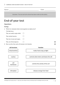 Cambridge Science 7 End-of-Year Test: Biology, Chemistry, Physics