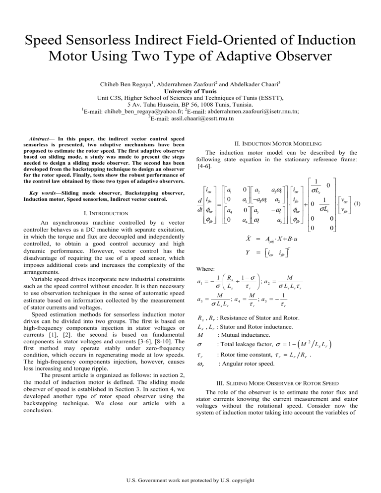 Sensorless Induction Motor Control: Adaptive Observers