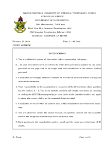 Complex Analysis Exam - KNUST, BSc Mathematics