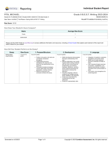 Student Writing Assessment Report - Grade 8 B.E.S.T.