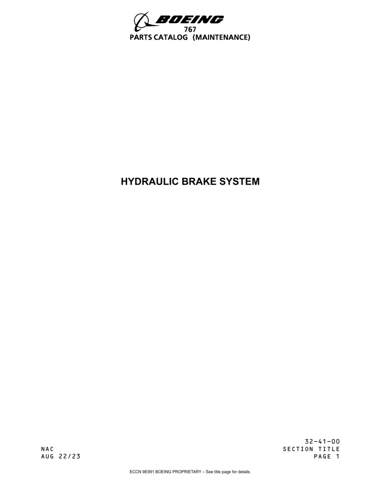 Boeing 767 Hydraulic Brake System Parts Catalog