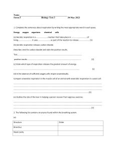 Biology Test: Respiration & Breathing System (Form 5)