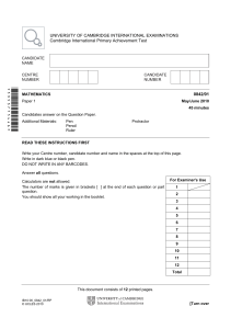 Cambridge Primary Mathematics Test Paper 1 - May/June 2010